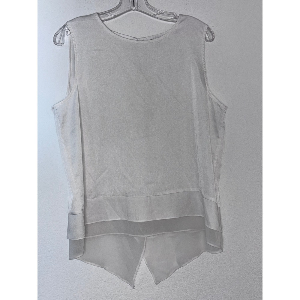 Calvin Klein Womens White Layered Split Back Sleeveless Blouse Top Size L